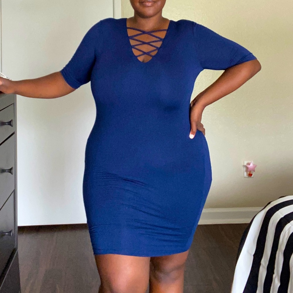 Blue strappy bodycon dress